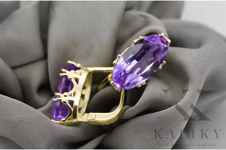 8 كارت من الذهب الأصفر 333 Alexandrite أقراط vec021x-ax روسي سوفيتي الاتحاد السوفيتي فينتاج آرت ديكو style Art Deco